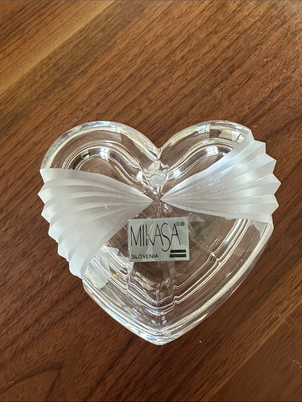 Mikasa Clear Heart Glass Dish with Frosted White Ribbon Accent